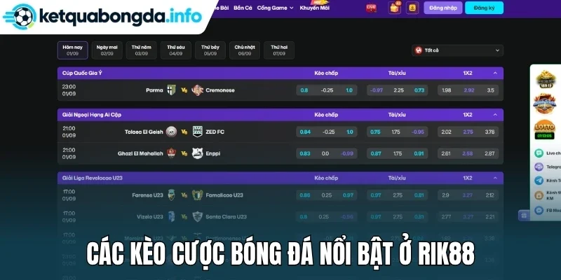 Các kèo cược bóng đá nổi bật ở Rik88