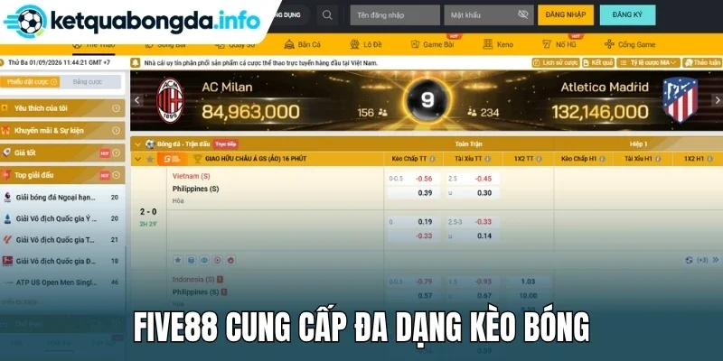 Five88 cung cấp đa dạng kèo bóng